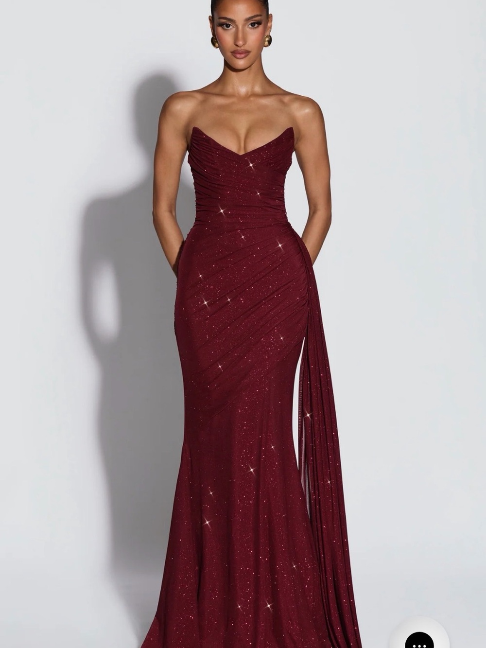 Strapless Glitter Burgundy Evening Dress